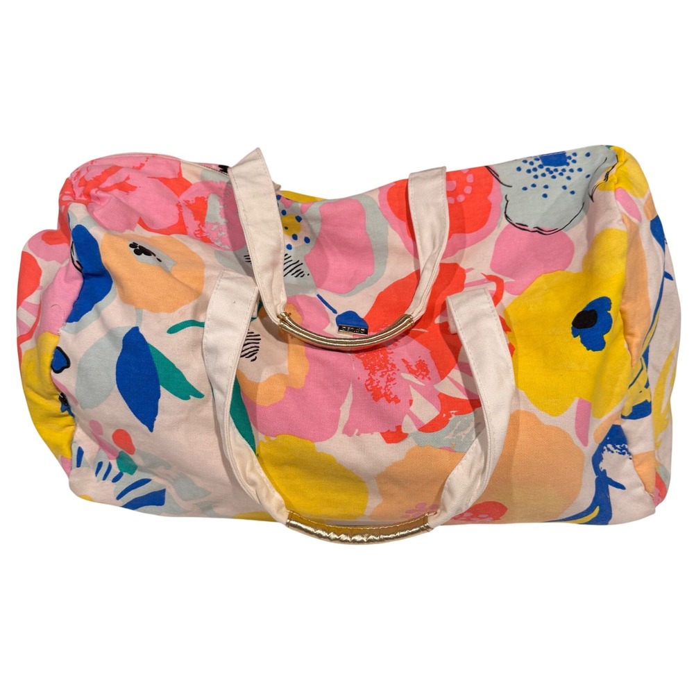ban.do Getaway Floral Canvas Weekender Duffel Bag Metallic Gold Accents Travel